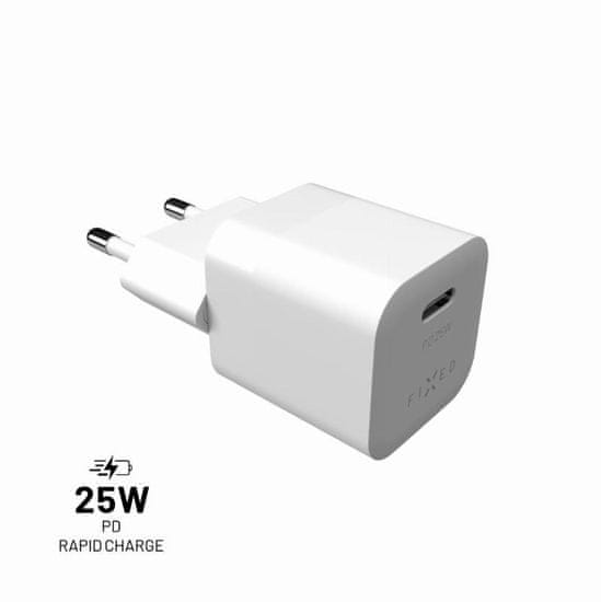 FIXED Síťová nabíječka FIXED Mini s USB-C výstupem a podporou PD, 25W, bílá