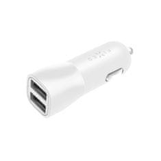 FIXED Autonabíječka FIXED s 2xUSB výstupem, 15W Smart Rapid Charge, bílá