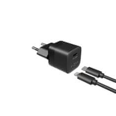 FIXED Set síťové nabíječky FIXED Mini s USB-C výstupem a USB-C/Lightning kabelu, podpora PD, 1 metr, MFI, 20W, černý