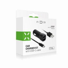 FIXED Set autonabíječky FIXED s 2xUSB výstupem a USB/USB-C kabelu, 1 metr, 15W Smart Rapid Charge, černá