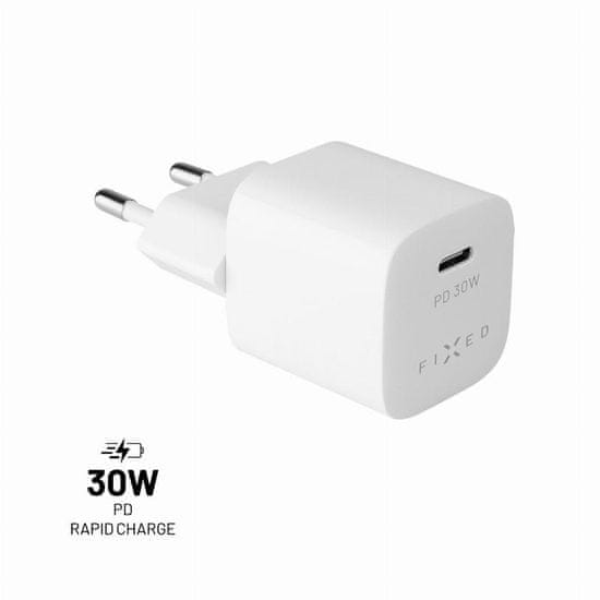 FIXED Síťová nabíječka FIXED Mini s USB-C výstupem a podporou PD, 30W, bílá