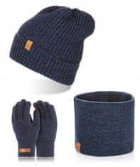 Brødrene Trendy Navy Blue Set Čepice Komínové Rukavice 3V1