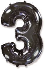 Fóliový balónek číslice 3 - černý - black - 102 cm