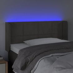 Greatstore Čelo postele s LED tmavě šedé 103 x 16 x 78/88 cm samet