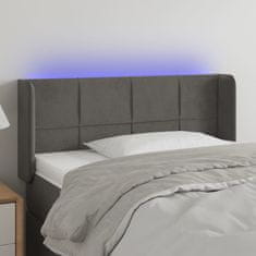 Greatstore Čelo postele s LED tmavě šedé 93 x 16 x 78/88 cm samet