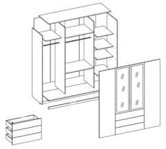 CASARREDO Šatní skříň MILO 4-dvéřová