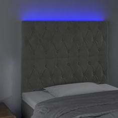 Greatstore Čelo postele s LED světle šedé 100x7x118/128 cm samet