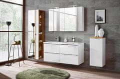 COMAD Koupelnová skříňka sloupek se zrcadlem Capri 803 1D bílý lesk/dub kraft zlatý
