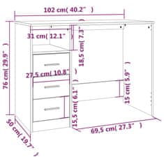 Vidaxl Psací stůl se zásuvkami hnědý dub 102x50x76 cm kompozitní dřevo