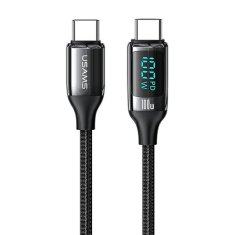 USAMS USAMS PLETENÝ KABEL U78 USB-C NA USB-C LED 2M 100W RYCHLÉ NABÍJENÍ ČERNÁ/ČERNÁ SJ558USB01 (US-SJ558)