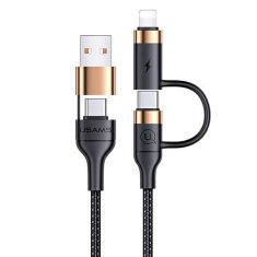 USAMS USAMS PLETENÝ KABEL U62 2XUSB-C/USB-A /LIGHTNING 1,2M PD FAST CHARGE ČERNÁ/ČERNÁ SJ483USB01 (US-SJ483)