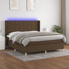 Greatstore Box spring postel s matrací a LED tmavě hnědá 160x200 cm textil