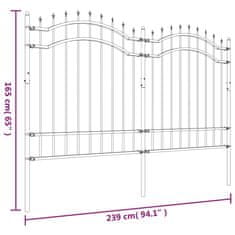 Greatstore Zahradní plot s hroty černý 165 cm práškově lakovaná ocel