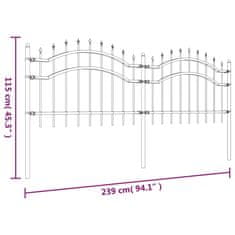 Greatstore Zahradní plot s hroty černý 115 cm práškově lakovaná ocel