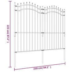 Greatstore Zahradní plot s hroty černý 222 cm práškově lakovaná ocel