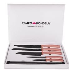 KONDELA TEMPO-KONDELA LONAN, sada nožů, set 6 ks, s držákem, rose gold