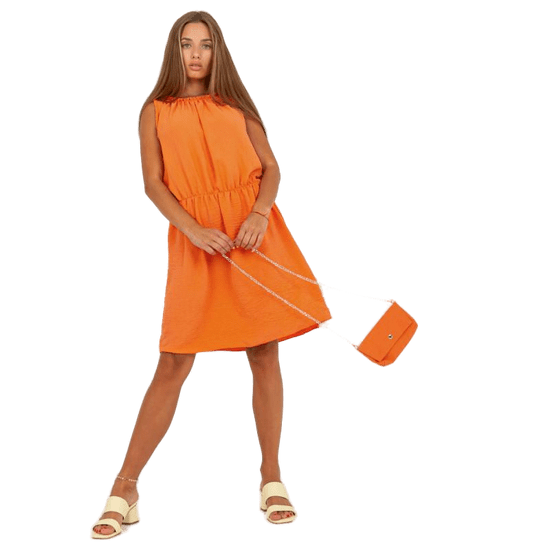 ITALY MODA Dámské šaty s gumou ve výstřihu PINA oranžové DHJ-SK-20499.32_388725