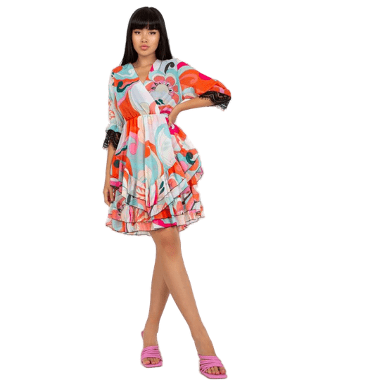 ITALY MODA Dámské šaty s volánky LIMA oranžovo-růžové DHJ-SK-0997-2.34X_389265