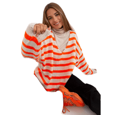 Och Bella Dámský svetr s výstřihem do V oversize OCH BELLA bílý a oranžový TW-SW-BI-M59.25_390081 Univerzální