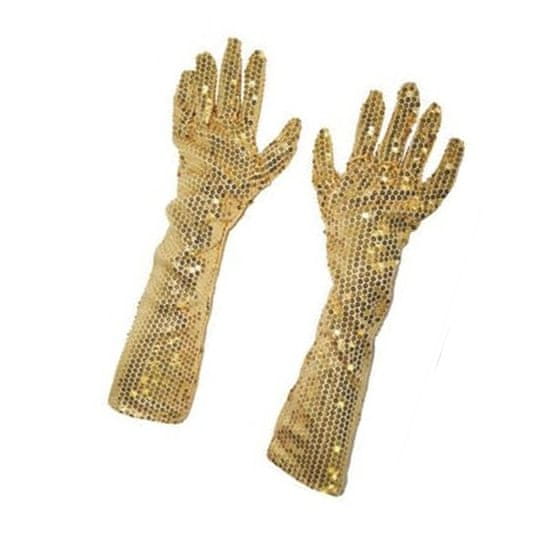 funny fashion Dlouhé rukavice s flitry - zlaté 45 cm