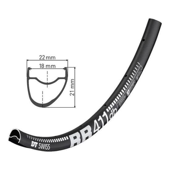 DT Swiss Ráfek RR 411 Asymetric db - černá, 622-18, 28 děr (28)
