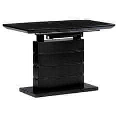 Autronic Moderní jídelní stůl Jídelní stůl 110+40x70 cm, černá 4 mm skleněná deska, MDF, černý matný lak (HT-420 BK)