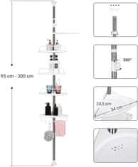 Songmics Teleskopická rohová police do koupelny 95-305 cm bílá