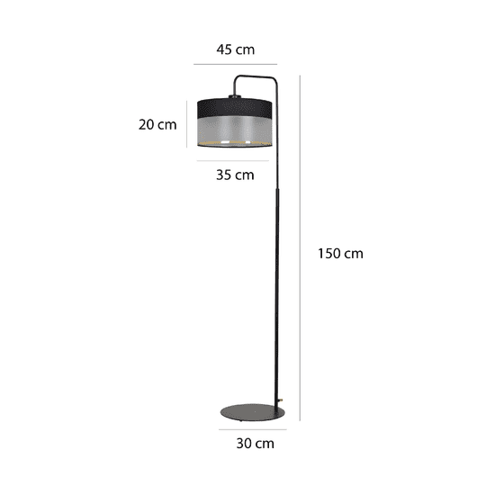 shumee Stojací lampa MUTO LP1 BLACK 603/LP1 velké černé stínidlo elegantní