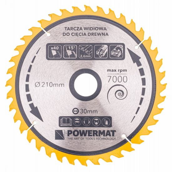 Powermat Pilový kotouč na dřevo 210x30 40z | TDD-210x30x40Z