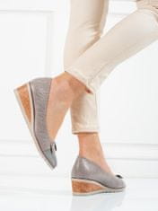 Amiatex Módní dámské lodičky šedo-stříbrné na klínku + Ponožky Gatta Calzino Strech, odstíny šedé a stříbrné, 38