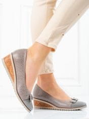Amiatex Módní dámské lodičky šedo-stříbrné na klínku + Ponožky Gatta Calzino Strech, odstíny šedé a stříbrné, 38