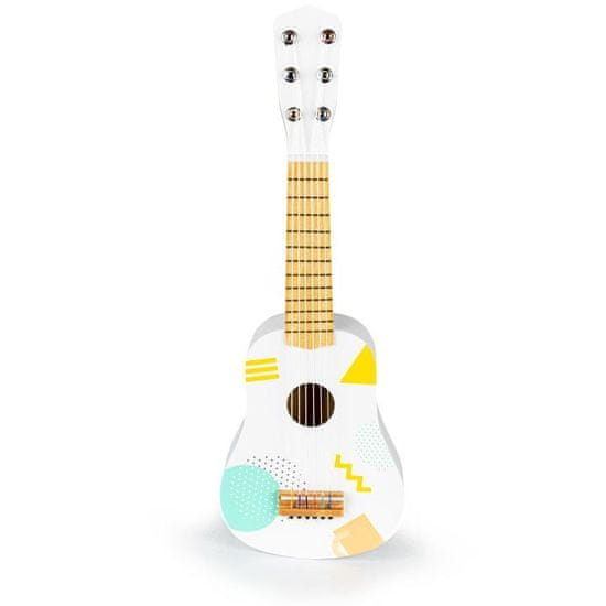 EcoToys Dětská dřevěná kytara - 6 strun | bílá