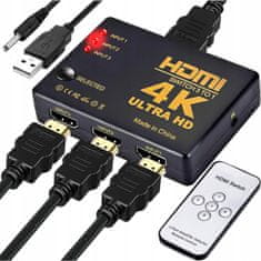 Iso Trade HDMI rozbočovač - přepínač 4K + dálkové ovládání