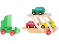 Iso Trade Dřevěná autíčka - odtahovka + 3 auta