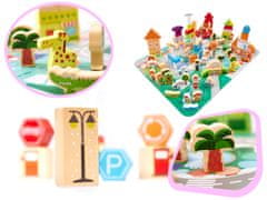 Iso Trade Dřevěné vzdělávací kostky s puzzle podložkou - město | 120ks
