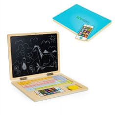 EcoToys Dřevěný edukační laptop s tabulí | modrý