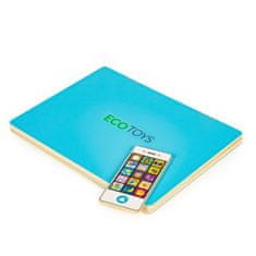 EcoToys Dřevěný edukační laptop s tabulí | modrý