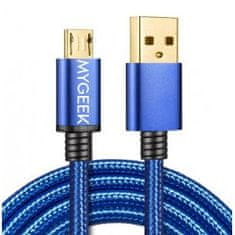 OEM MyGeek datový a napájecí kabel micro USB, 1m - modrý nylon