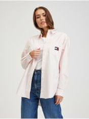 Tommy Jeans Světle růžová dámská oversize košile Tommy Jeans Badge Boyfriend M