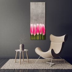 Wallmuralia Vertikální Fotoobraz na skle Růžové tulipány 70x140 cm 4 úchytky