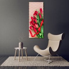 Wallmuralia Vertikální Fotoobraz na skle Červené tulipány 70x140 cm 2 úchytky