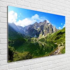 Wallmuralia Foto obraz fotografie na skle Mořské oko Tatry 100x70 cm 2 úchytky