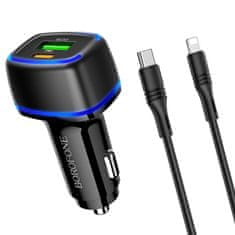 Borofone nabíječka do auta s kabely USB - USB-C, Lightning - Černá KP24022