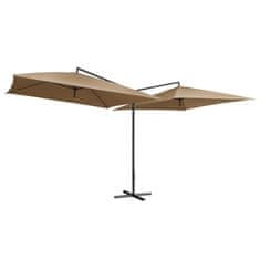 Greatstore Dvojitý slunečník s ocelovou tyčí 250 x 250 cm taupe