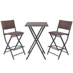 Greatstore 3dílný skládací bistro set ocel polyratan hnědý