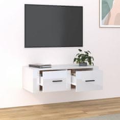 Greatstore Závěsná TV skříňka lesklá bílá 80 x 36 x 25 cm kompozitní dřevo