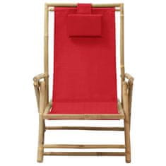 Vidaxl Polohovací relaxační křeslo červené bambus a textil