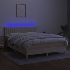 Greatstore Box spring postel s matrací a LED krémová 140x190 cm textil