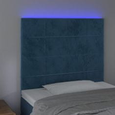 Vidaxl Čelo postele s LED tmavě modré 80x5x118/128 cm samet