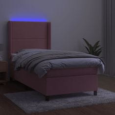 Greatstore Box spring postel s matrací a LED růžová 80 x 200 cm samet